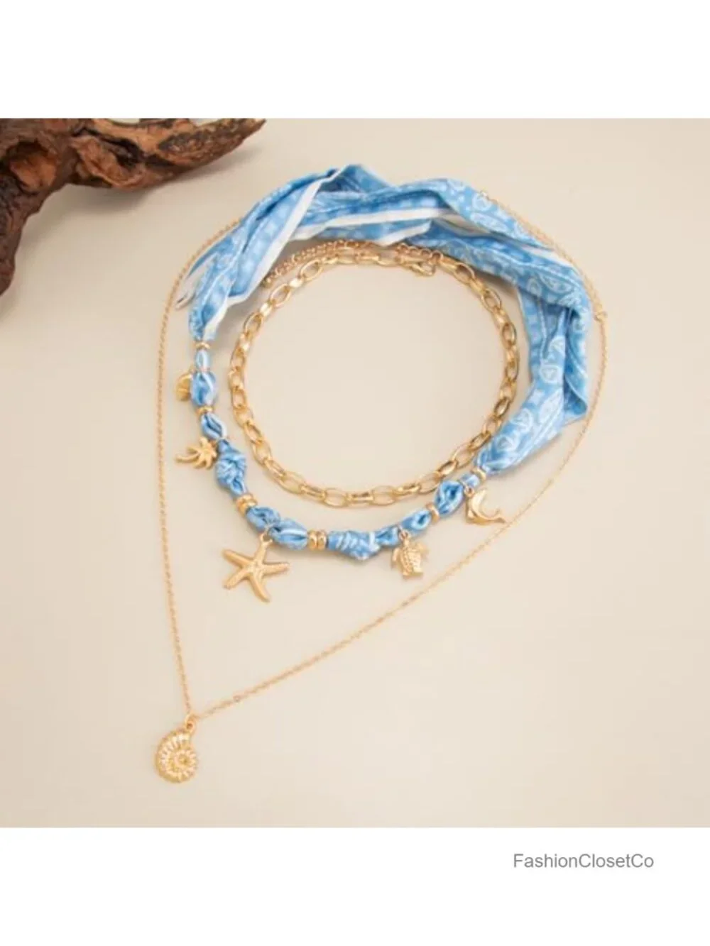 Boho Layered Scarf Necklace with Starfish Charm for Women Summer Beach